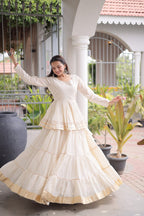 Designer Artisan Cora Cotton Gota Patti Embroidered Peplum Lehenga Choli with Grand Flared Lehenga
