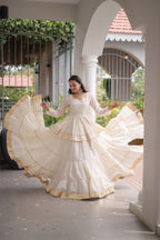 Designer Artisan Cora Cotton Gota Patti Embroidered Peplum Lehenga Choli with Grand Flared Lehenga
