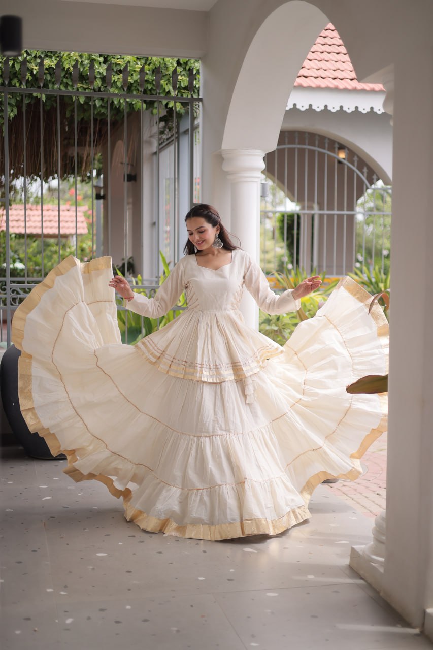 Designer Artisan Cora Cotton Gota Patti Embroidered Peplum Lehenga Choli with Grand Flared Lehenga
