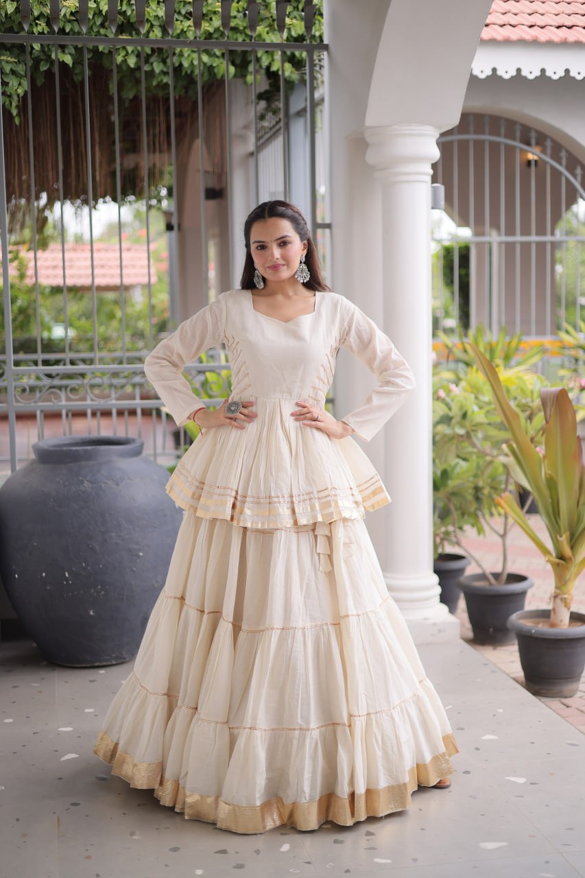 Designer Artisan Cora Cotton Gota Patti Embroidered Peplum Lehenga Choli with Grand Flared Lehenga