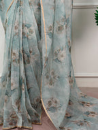 Varnika Kota Doria Floral Print Saree with Stitched Lucknowi Cotton Blouse