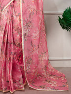 Varnika Kota Doria Floral Print Saree with Stitched Lucknowi Cotton Blouse