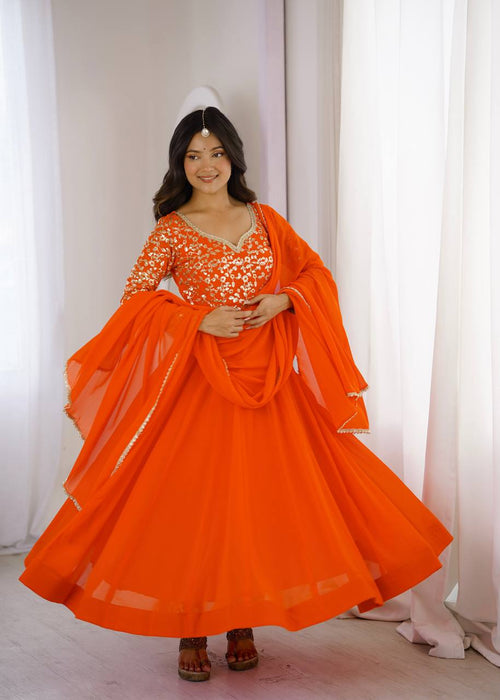 Aarunya Georgette Sequins Embroidered Flared Anarkali with Pant & Dupatta Set