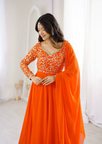 Aarunya Georgette Sequins Embroidered Flared Anarkali with Pant & Dupatta Set