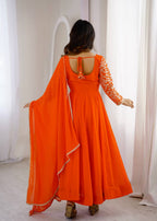 Aarunya Georgette Sequins Embroidered Flared Anarkali with Pant & Dupatta Set