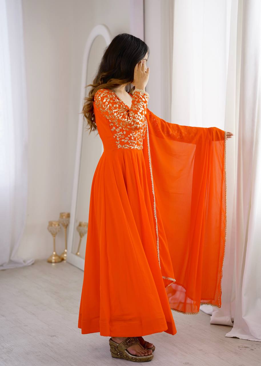 Aarunya Georgette Sequins Embroidered Flared Anarkali with Pant & Dupatta Set