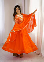 Aarunya Georgette Sequins Embroidered Flared Anarkali with Pant & Dupatta Set