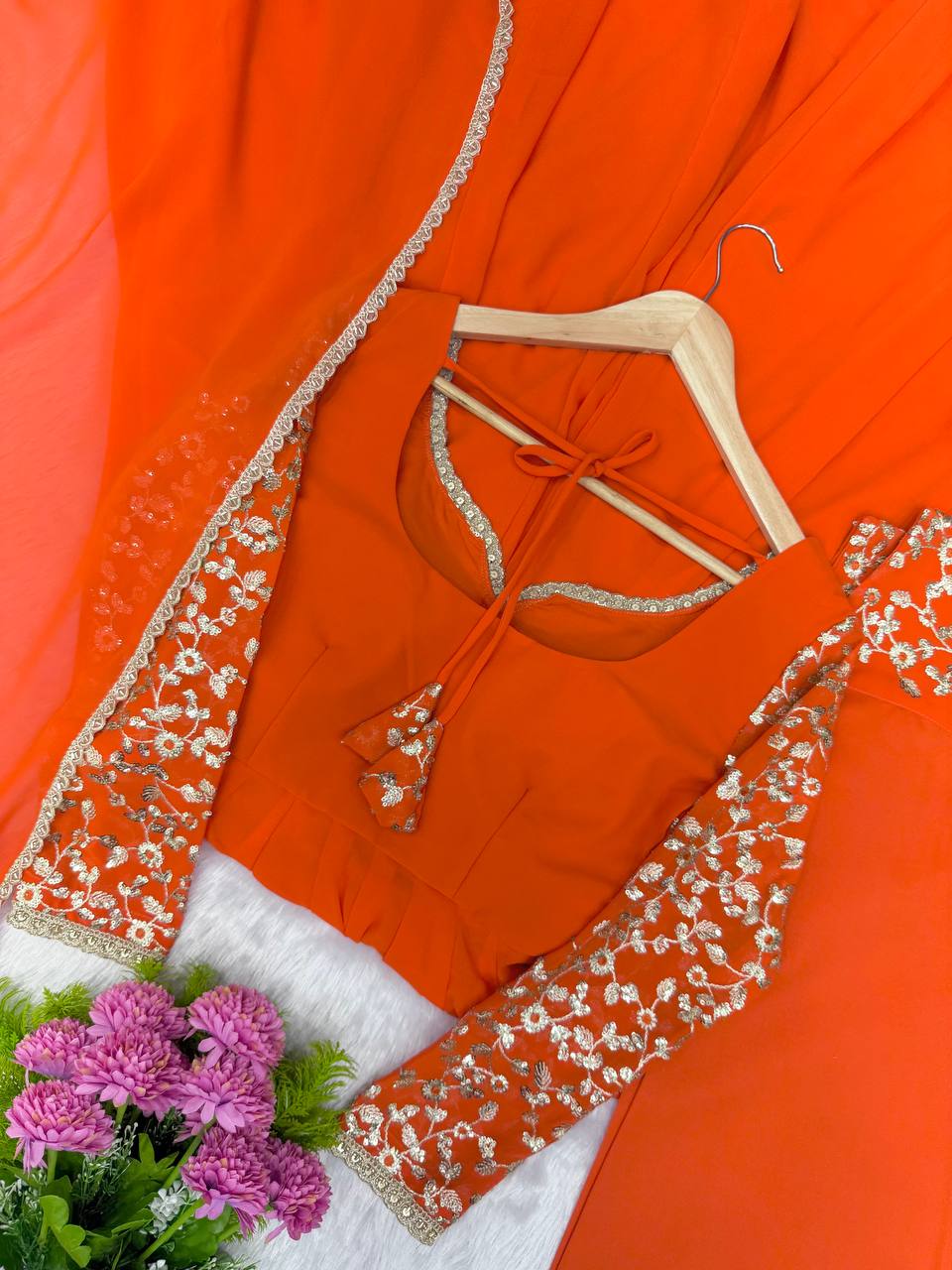 Aarunya Georgette Sequins Embroidered Flared Anarkali with Pant & Dupatta Set