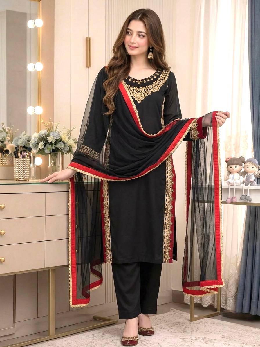 Vyomini Mul Chanderi Embroidered Kurta Palazzo Set with Nazmin Dupatta