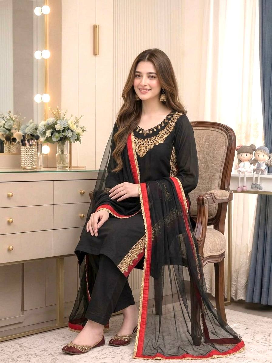 Vyomini Mul Chanderi Embroidered Kurta Palazzo Set with Nazmin Dupatta