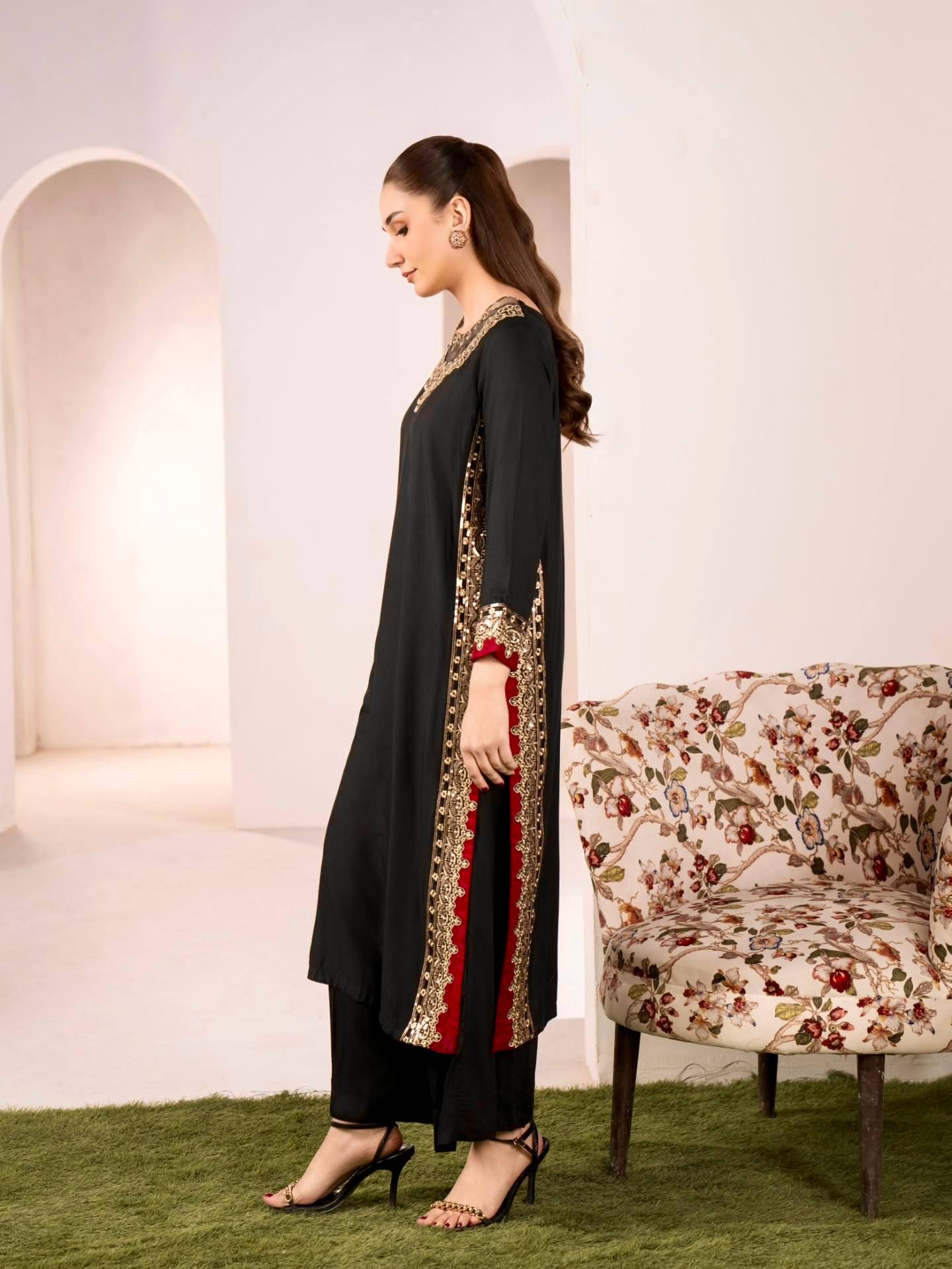 Vyomini Mul Chanderi Embroidered Kurta Palazzo Set with Nazmin Dupatta