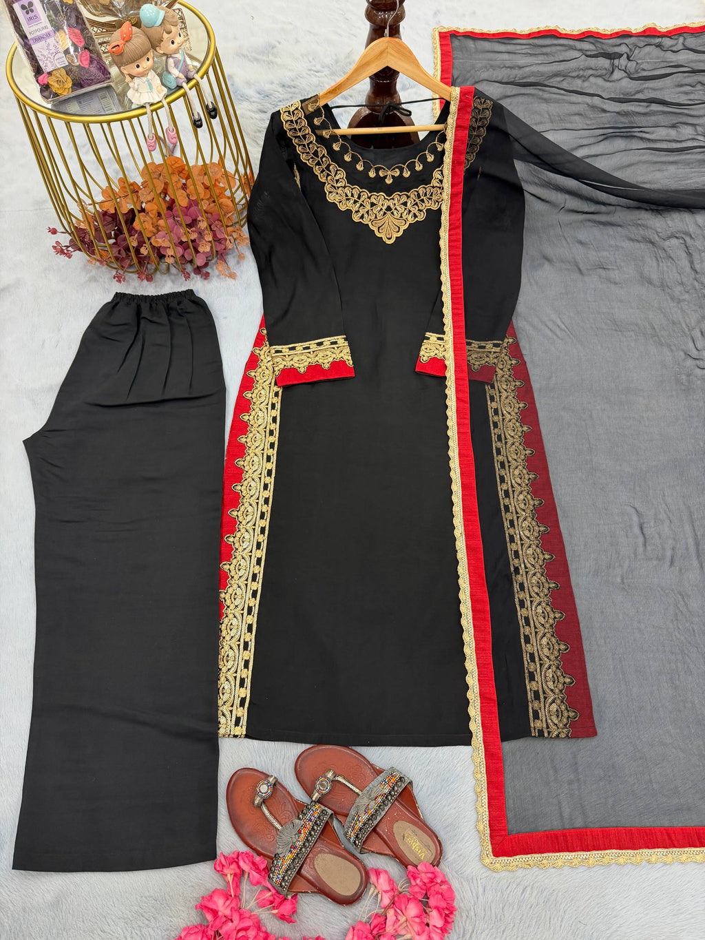 Vyomini Mul Chanderi Embroidered Kurta Palazzo Set with Nazmin Dupatta