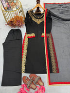 Vyomini Mul Chanderi Embroidered Kurta Palazzo Set with Nazmin Dupatta