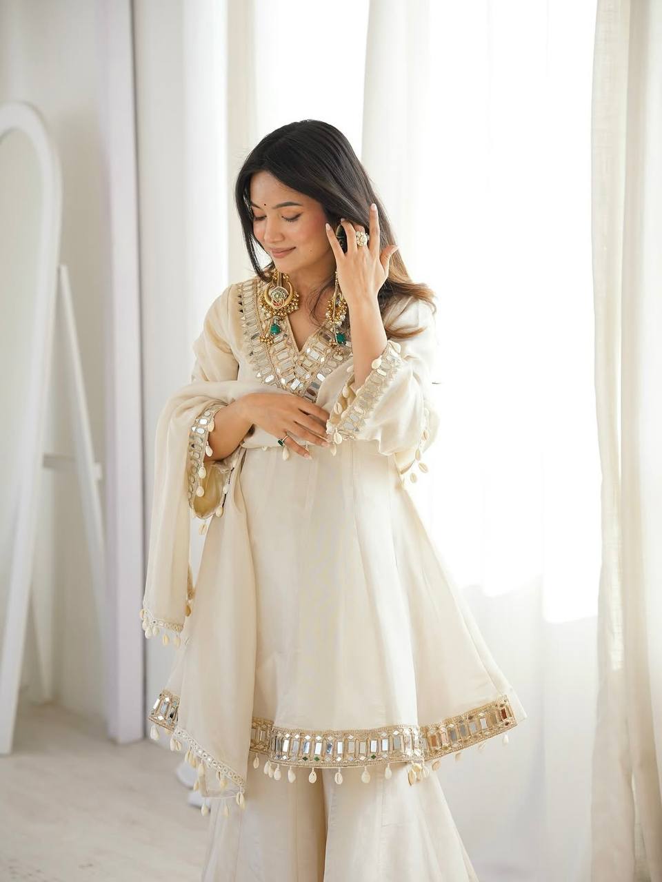 Wedding Ready Mirror Work Sharara Suit with Premium Organza Drape