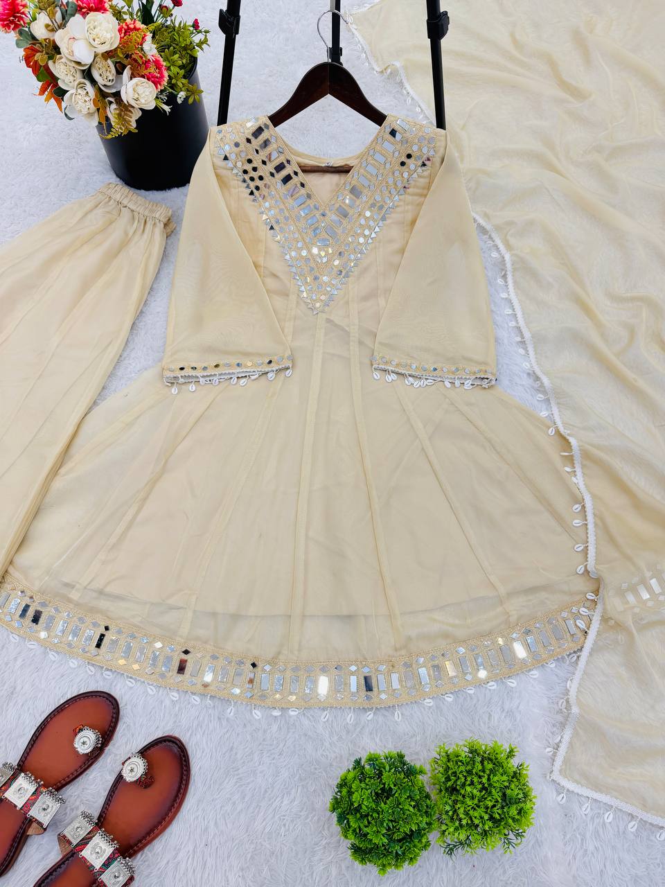 Wedding Ready Mirror Work Sharara Suit with Premium Organza Drape