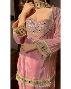 Mirror Work Fendy Silk Sharara Set with Full Flair & Designer Dupatta