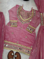 Mirror Work Fendy Silk Sharara Set with Full Flair & Designer Dupatta