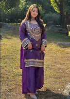 Mirror Work Fendy Silk Sharara Set with Full Flair & Designer Dupatta