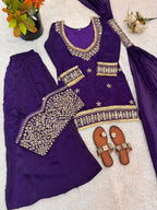 Mirror Work Fendy Silk Sharara Set with Full Flair & Designer Dupatta