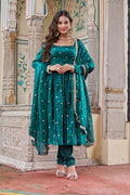 Royal Fendi Silk Anarkali Set with Embroidered Sequins & Fancy Lace Dupatta