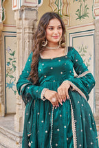 Royal Fendi Silk Anarkali Set with Embroidered Sequins & Fancy Lace Dupatta