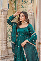 Royal Fendi Silk Anarkali Set with Embroidered Sequins & Fancy Lace Dupatta