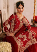 Ziyana Roman Silk Thread & Sequence Embroidered Kurti with Palazzo & Faux Georgette Dupatta Set