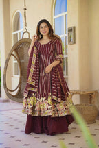 Vaishnavi Heavy Faux Georgette Multicolor Embroidered Anarkali with Sharara & Dupatta Set