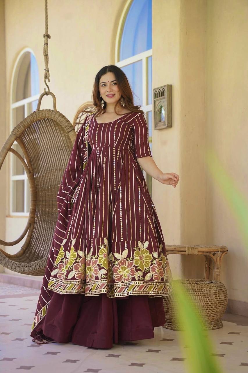Vaishnavi Heavy Faux Georgette Multicolor Embroidered Anarkali with Sharara & Dupatta Set