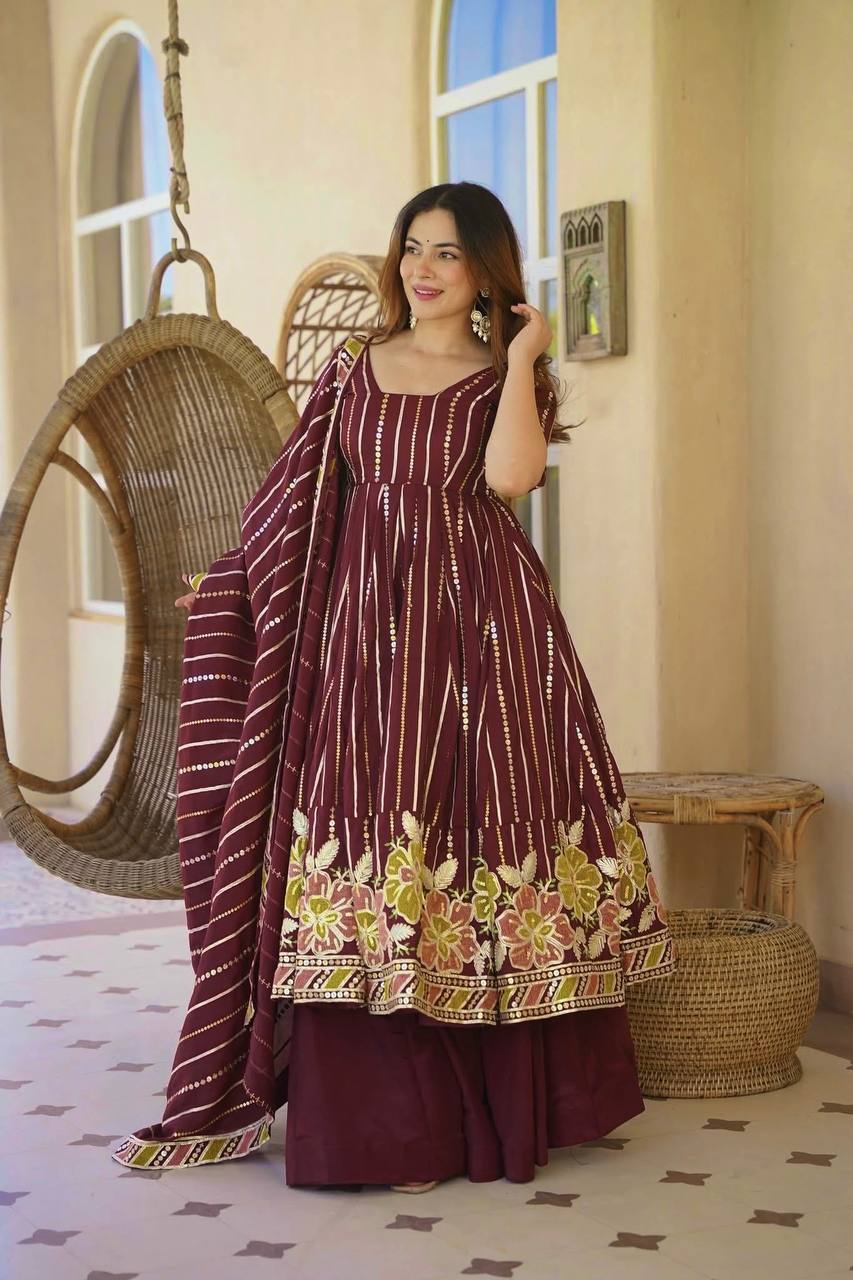 Vaishnavi Heavy Faux Georgette Multicolor Embroidered Anarkali with Sharara & Dupatta Set