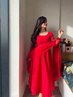 Aarunya Grace Premium Tibby Silk Flared Anarkali Suit Set with Pant & Designer Lace Dupatta