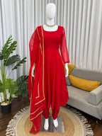 Aarunya Grace Premium Tibby Silk Flared Anarkali Suit Set with Pant & Designer Lace Dupatta