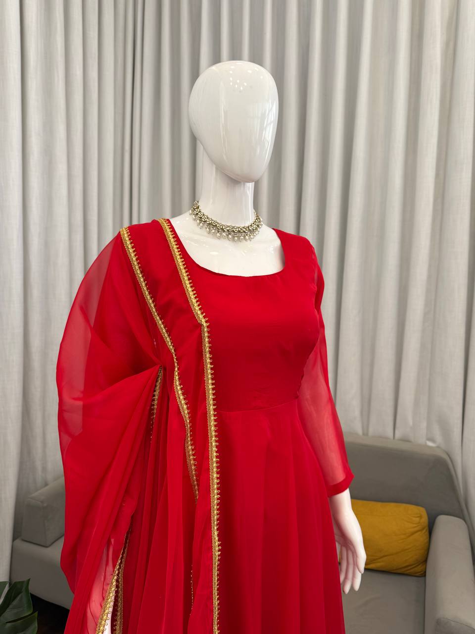 Aarunya Grace Premium Tibby Silk Flared Anarkali Suit Set with Pant & Designer Lace Dupatta