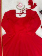 Aarunya Grace Premium Tibby Silk Flared Anarkali Suit Set with Pant & Designer Lace Dupatta