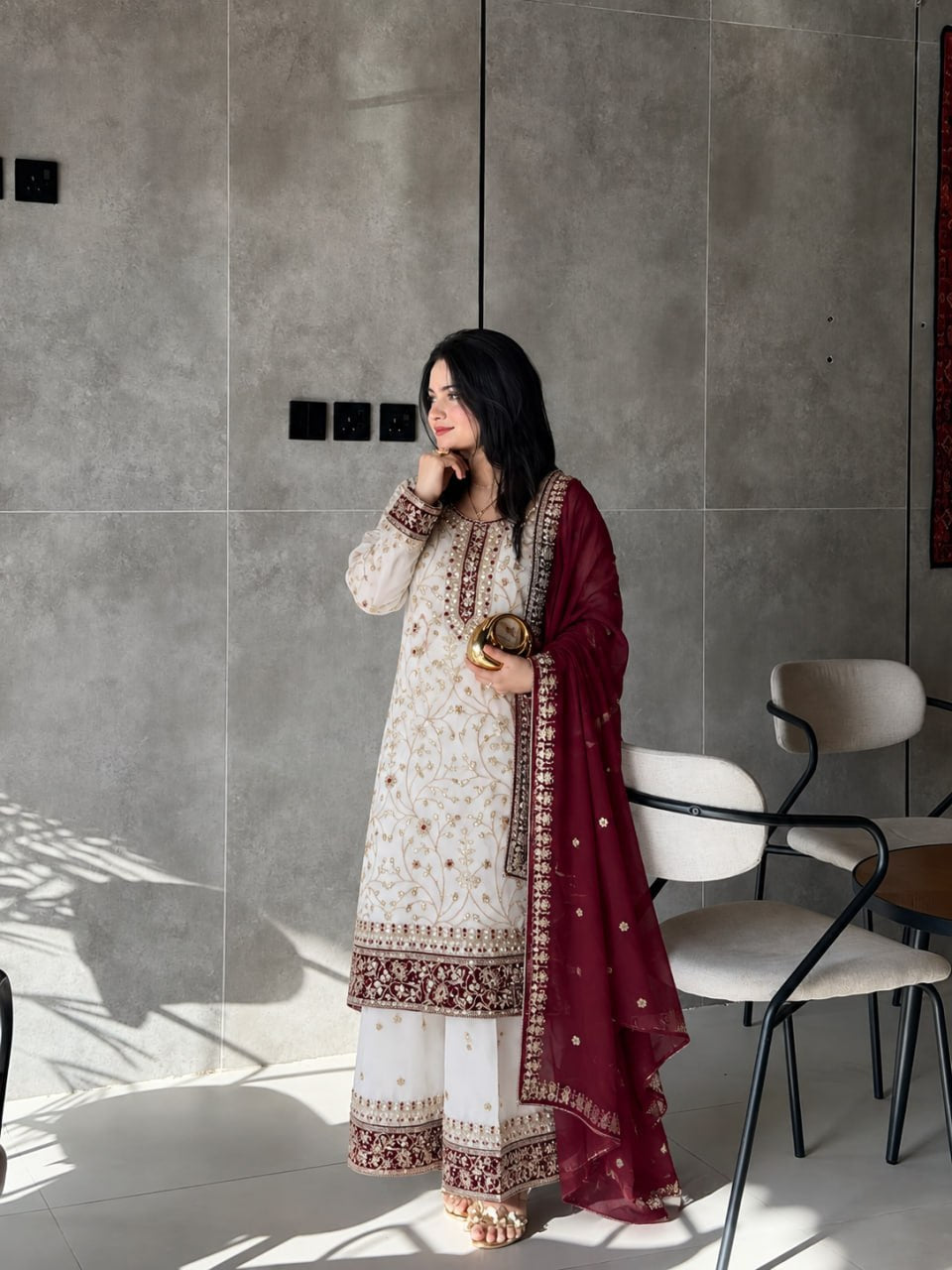 Zareen Heavy Faux Georgette Sequin Embroidered Palazzo Suit Set with Matching Dupatta