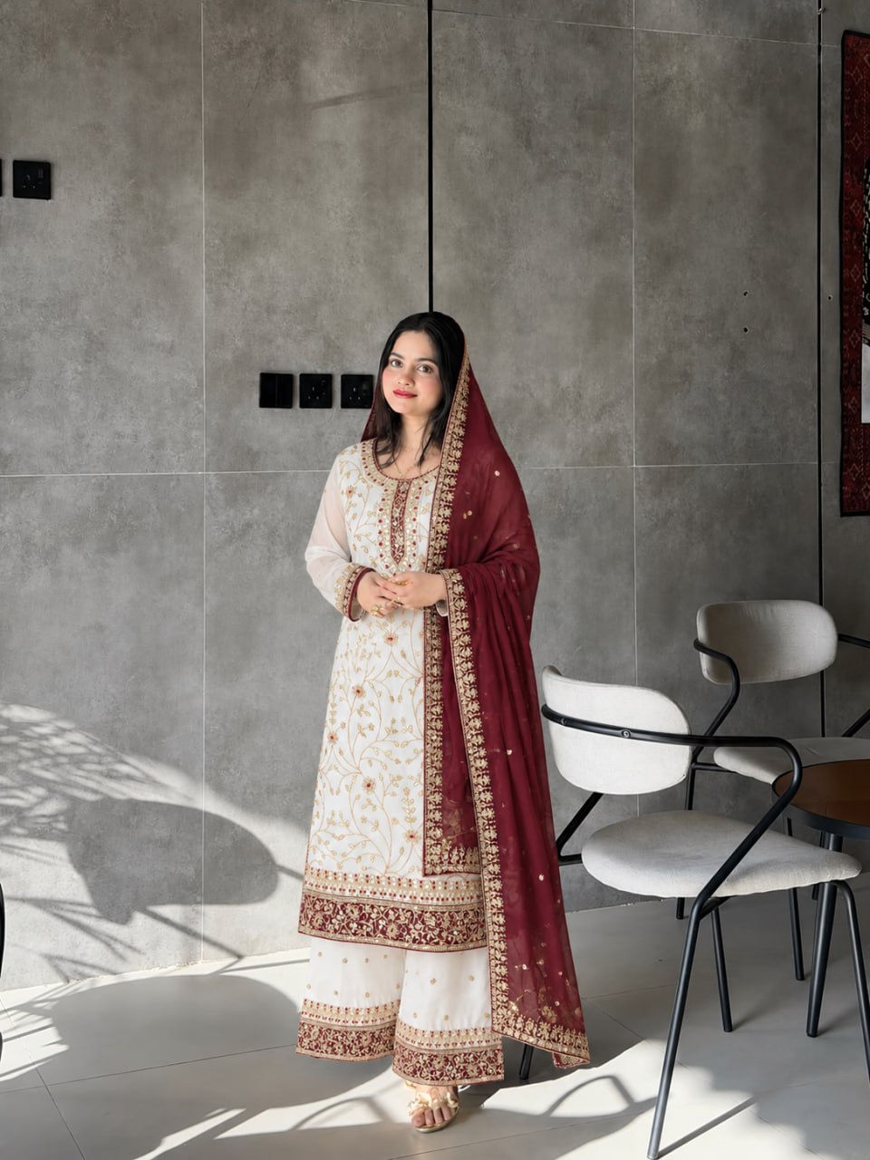 Zareen Heavy Faux Georgette Sequin Embroidered Palazzo Suit Set with Matching Dupatta