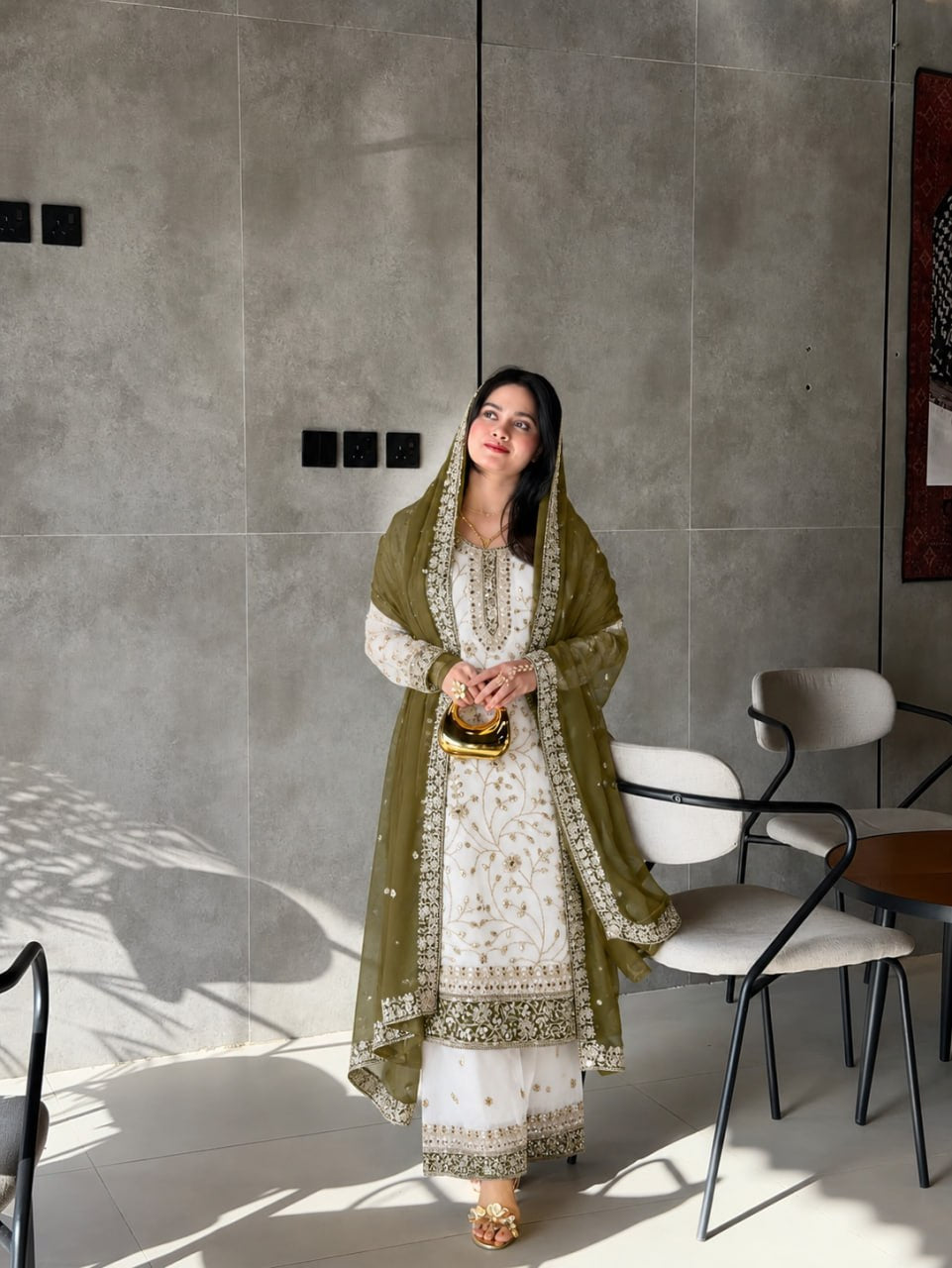Zareen Heavy Faux Georgette Sequin Embroidered Palazzo Suit Set with Matching Dupatta