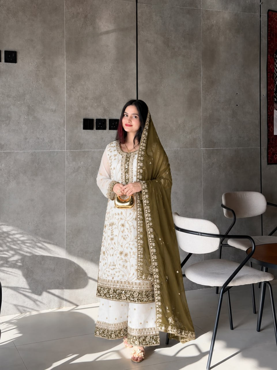 Zareen Heavy Faux Georgette Sequin Embroidered Palazzo Suit Set with Matching Dupatta