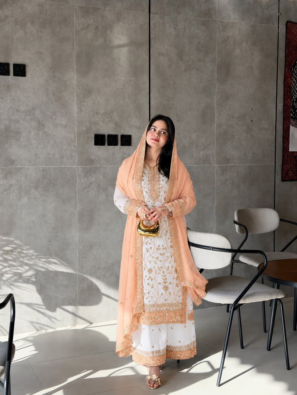 Zareen Heavy Faux Georgette Sequin Embroidered Palazzo Suit Set with Matching Dupatta