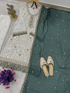 Zareen Heavy Faux Georgette Sequin Embroidered Palazzo Suit Set with Matching Dupatta