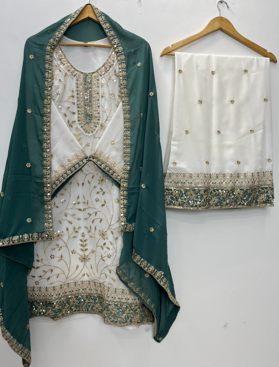 Zareen Heavy Faux Georgette Sequin Embroidered Palazzo Suit Set with Matching Dupatta
