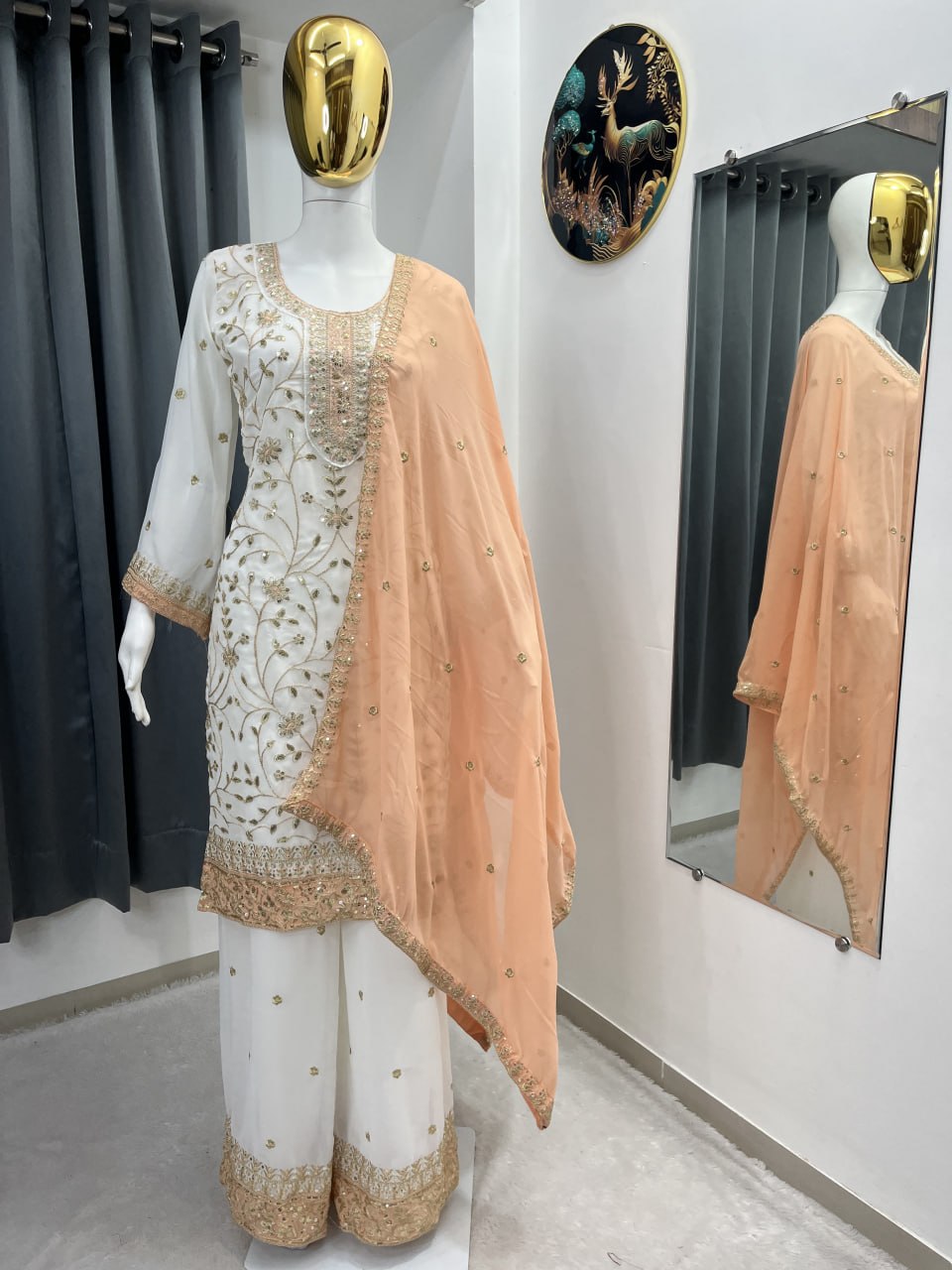 Zareen Heavy Faux Georgette Sequin Embroidered Palazzo Suit Set with Matching Dupatta