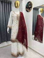 Zareen Heavy Faux Georgette Sequin Embroidered Palazzo Suit Set with Matching Dupatta