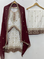 Zareen Heavy Faux Georgette Sequin Embroidered Palazzo Suit Set with Matching Dupatta