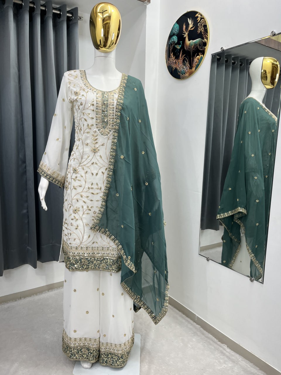 Zareen Heavy Faux Georgette Sequin Embroidered Palazzo Suit Set with Matching Dupatta
