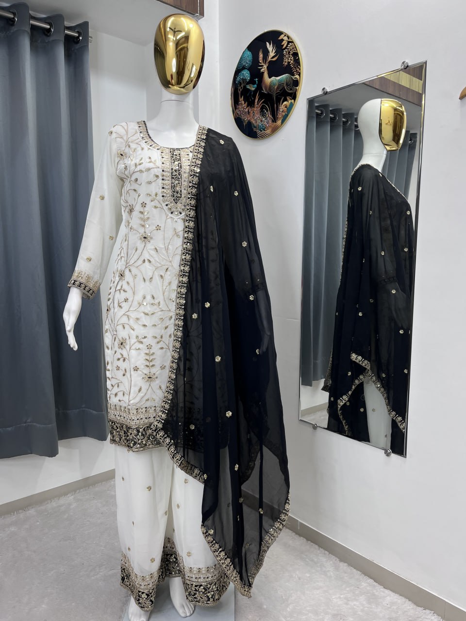 Zareen Heavy Faux Georgette Sequin Embroidered Palazzo Suit Set with Matching Dupatta