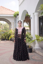 Kavisha Laheriya Print Faux Georgette Gown with Kutchi Patchwork