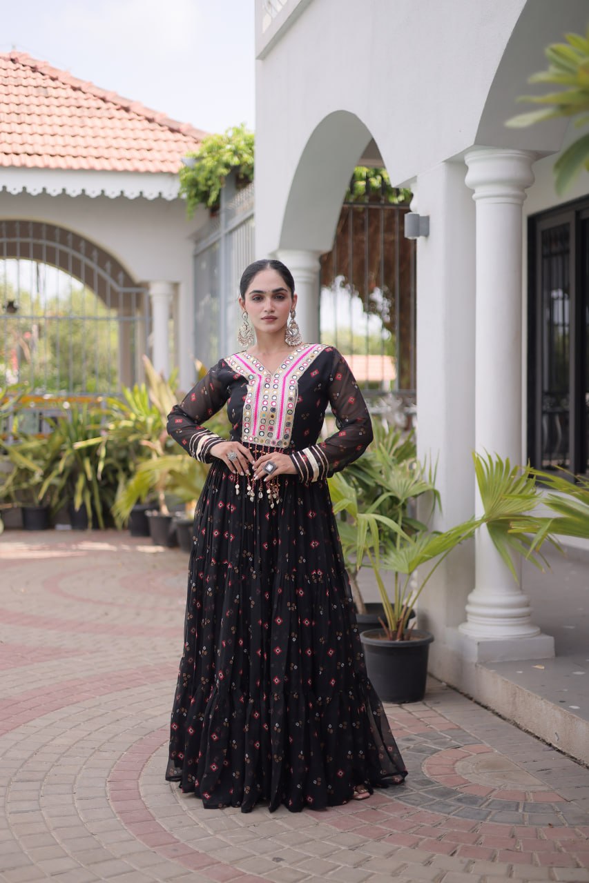 Kavisha Laheriya Print Faux Georgette Gown with Kutchi Patchwork