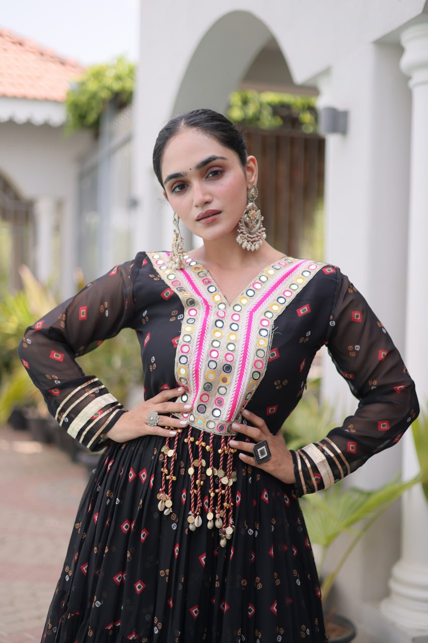 Kavisha Laheriya Print Faux Georgette Gown with Kutchi Patchwork