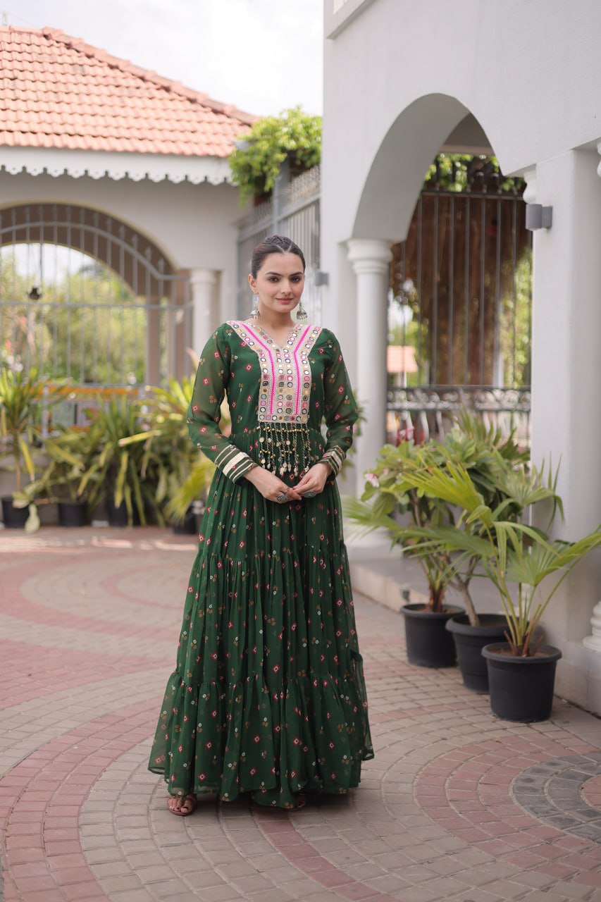 Kavisha Laheriya Print Faux Georgette Gown with Kutchi Patchwork